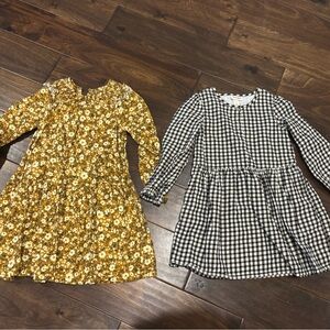 Floral Yellow and Checkered Black Kids Dresses